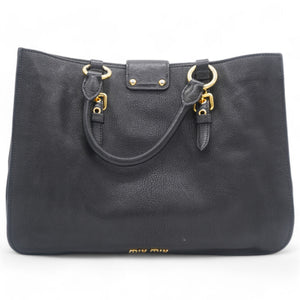Black Madras Leather Pushlock Tote Large