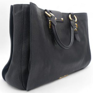 Black Madras Leather Pushlock Tote Large