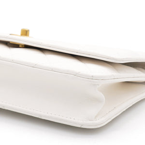 Lambskin Quilted CC Pearl Crush Wallet on Chain White