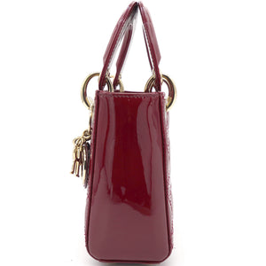 Red Cannage Patent Leather Mini Chain Lady Dior Tote