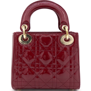 Red Cannage Patent Leather Mini Chain Lady Dior Tote