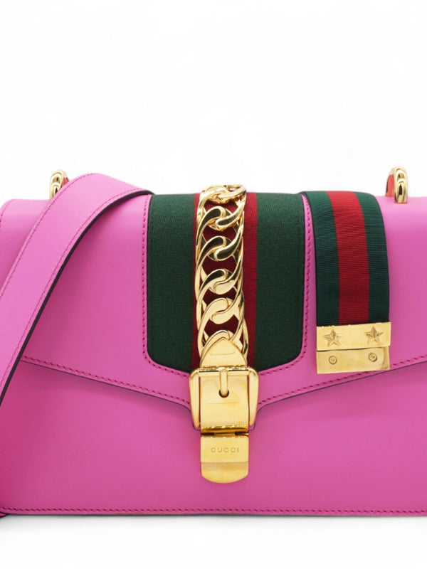 Vitello Fontanella Web Medium Sylvie Top Handle Bag Pink Tropical Flower