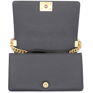 Black Chevron Leather Medium Boy Flap Bag