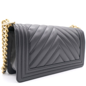 Black Chevron Leather Medium Boy Flap Bag