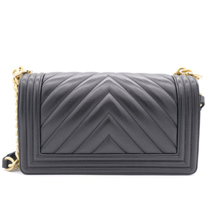 Black Chevron Leather Medium Boy Flap Bag