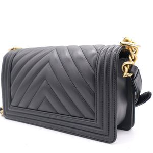 Black Chevron Leather Medium Boy Flap Bag