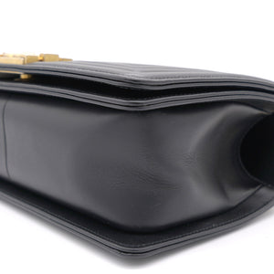Black Chevron Leather Medium Boy Flap Bag
