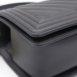 Black Chevron Leather Medium Boy Flap Bag