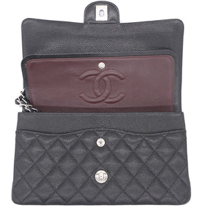Caviar Quilted Medium Double Flap Black SHW