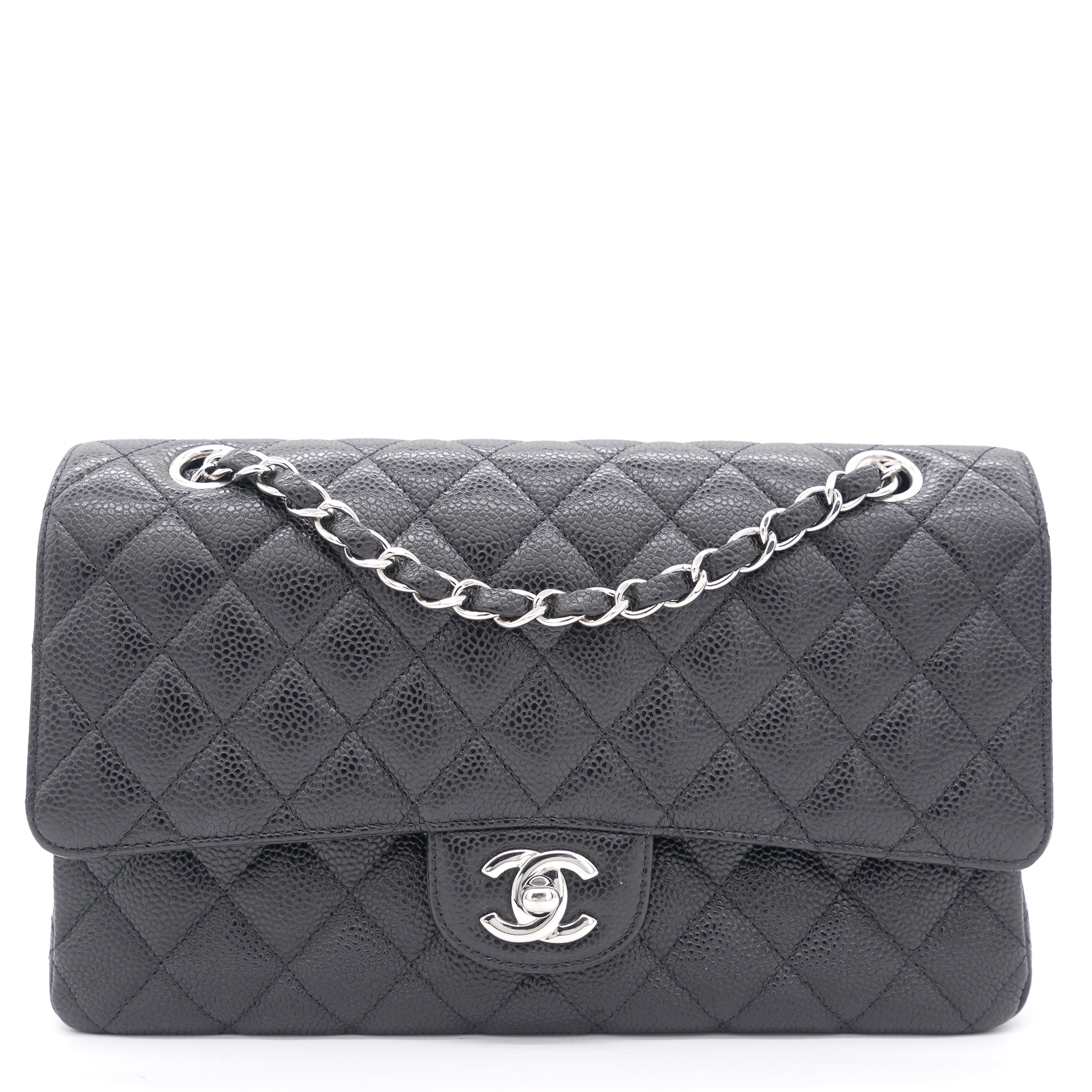 Caviar Quilted Medium Double Flap Black SHW