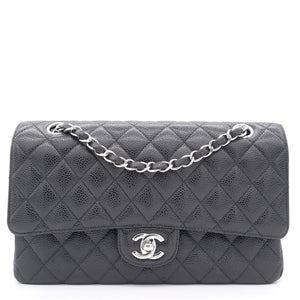 Caviar Quilted Medium Double Flap Black SHW