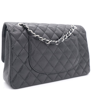 Caviar Quilted Medium Double Flap Black SHW