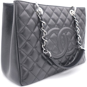 Black Quilted Caviar Leather Grand GST Shopper Tote Bag