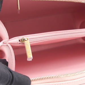 Pink Quilted Caviar Leather Medium CC Filigree Vanity Case Bag