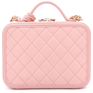 Pink Quilted Caviar Leather Medium CC Filigree Vanity Case Bag