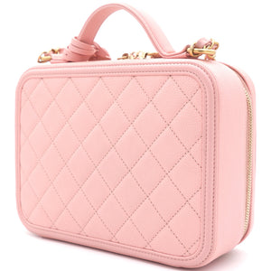 Pink Quilted Caviar Leather Medium CC Filigree Vanity Case Bag