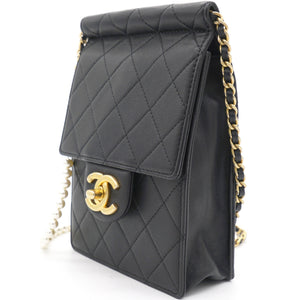 Vertical Pearls Clutch with Chic Pearl Chain In Black and Gold Hardware GHW