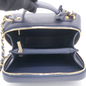 Navy Quilted Caviar Leather Medium CC Filigree Vanity Case Bag