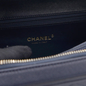 Navy Quilted Caviar Leather Medium CC Filigree Vanity Case Bag