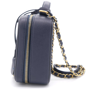 Navy Quilted Caviar Leather Medium CC Filigree Vanity Case Bag