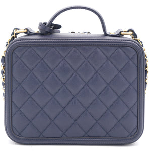 Navy Quilted Caviar Leather Medium CC Filigree Vanity Case Bag