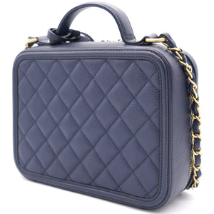 Navy Quilted Caviar Leather Medium CC Filigree Vanity Case Bag