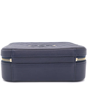 Navy Quilted Caviar Leather Medium CC Filigree Vanity Case Bag