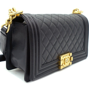 Black Caviar Quilted Old Medium Boy Flap