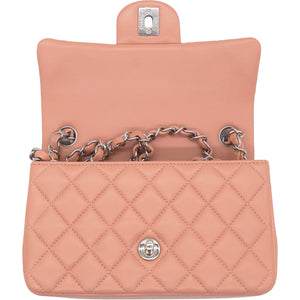 Lambskin Quilted Mini Rectangular Flap Dark Pink