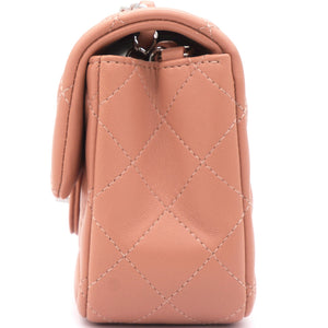 Lambskin Quilted Mini Rectangular Flap Dark Pink