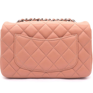 Lambskin Quilted Mini Rectangular Flap Dark Pink