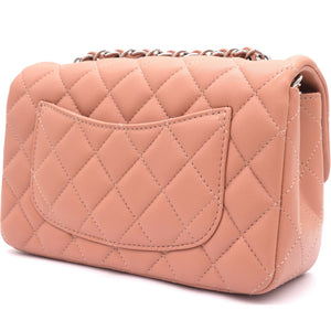 Lambskin Quilted Mini Rectangular Flap Dark Pink