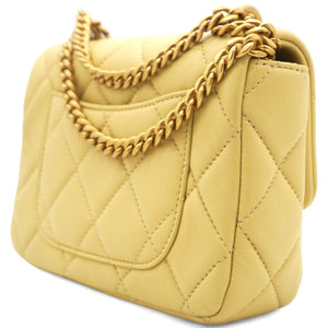 Lambskin Enamel Quilted Pending CC Mini Square Flap Yellow