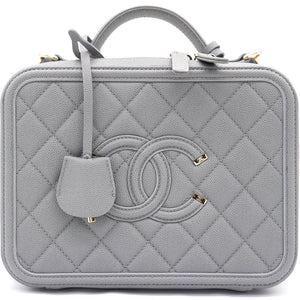 Caviar Quilted Medium CC Filigree Vanity Case Grey