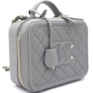 Caviar Quilted Medium CC Filigree Vanity Case Grey