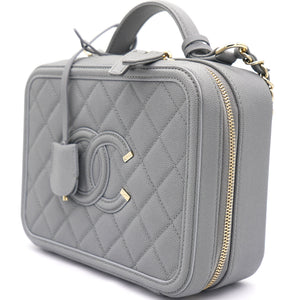 Caviar Quilted Medium CC Filigree Vanity Case Grey