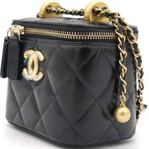 Calfskin Quilted Mini Perfect Fit Vanity Case With Chain Black