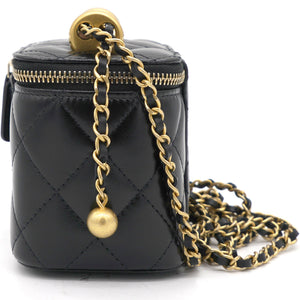 Calfskin Quilted Mini Perfect Fit Vanity Case With Chain Black