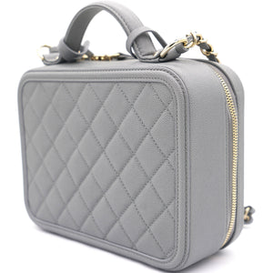 Caviar Quilted Medium CC Filigree Vanity Case Grey