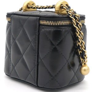Calfskin Quilted Mini Perfect Fit Vanity Case With Chain Black