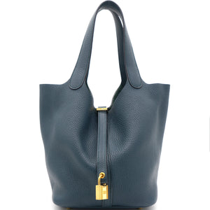 Clemence Leather Picotin Lock 22 Bag Vert Cypress