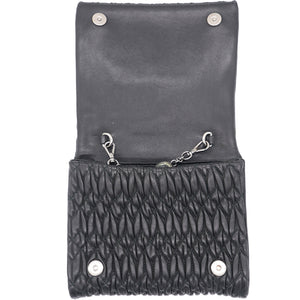 Black Matelasse Leather Crystal Crossbody Bag