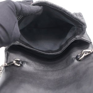 Black Matelasse Leather Crystal Crossbody Bag