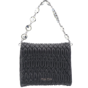 Black Matelasse Leather Crystal Crossbody Bag