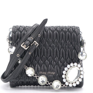 Black Matelasse Leather Crystal Crossbody Bag