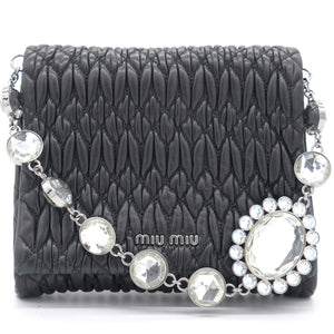 Black Matelasse Leather Crystal Crossbody Bag