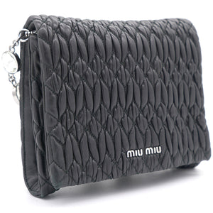 Black Matelasse Leather Crystal Crossbody Bag