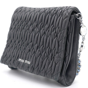 Black Matelasse Leather Crystal Crossbody Bag