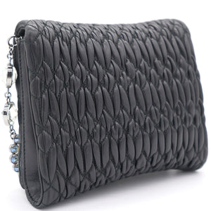 Black Matelasse Leather Crystal Crossbody Bag