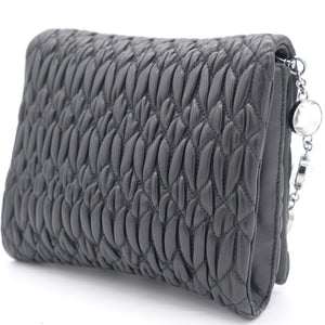 Black Matelasse Leather Crystal Crossbody Bag